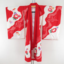 Load image into Gallery viewer, Children&#39;s kimono girl one body red x white aperture crane on a flower sentence Formal girl Shichigosan celebration Children&#39;s height 100.5cm Difficult