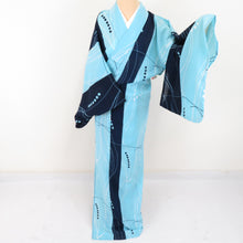 Load image into Gallery viewer, Summer kimono Komon Kimono Washable kimono polka dot sentence pattern Light blue / Navy single clothes Bachi collar F size polyester 100 % Casual Summer Numbers 165cm