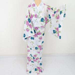 Summer kimono Komon Washable Kimono Tsubaki pattern White Cample Battle collar F size polyester 100 % Casual Summer Numbers 163cm