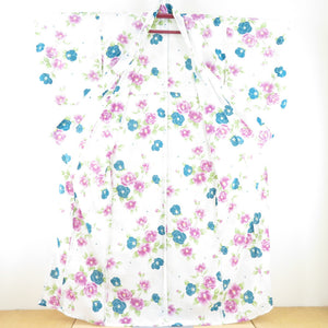 Summer kimono Komon Washable Kimono Tsubaki pattern White Cample Battle collar F size polyester 100 % Casual Summer Numbers 163cm