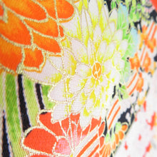Load image into Gallery viewer, Children&#39;s kimono girl for girls 1 body 2 -piece set Orange x White colored fibro fiber plum and fan statement pattern formal girl Shichigosan celebration Children&#39;s height 93.5cm beautiful goods