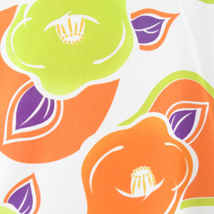 Summer kimono Komon Kimon Kimono Tsubaki pattern White / orange single clothes Bachi collar F size polyester 100 % Casual summer height 164cm