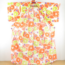 Load image into Gallery viewer, Summer kimono Komon Kimon Kimono Tsubaki pattern White / orange single clothes Bachi collar F size polyester 100 % Casual summer height 164cm