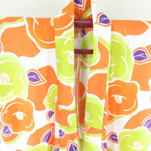 Load image into Gallery viewer, Summer kimono Komon Kimon Kimono Tsubaki pattern White / orange single clothes Bachi collar F size polyester 100 % Casual summer height 164cm