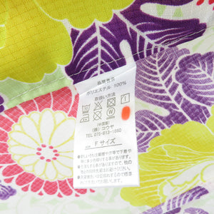 Summer kimono small crest Washable kimono, chrysanthemum, chrysanthemum, pale yellow green single garment collar F size polyester 100 % Casual summer height 163cm