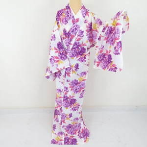 Summer kimono small crest Washable kimono peony -like white dress Bachi collar F size polyester 100 % casual summer height 164cm