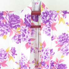 Load image into Gallery viewer, Summer kimono small crest Washable kimono peony -like white dress Bachi collar F size polyester 100 % casual summer height 164cm