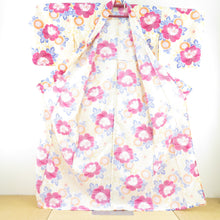 Load image into Gallery viewer, Summer kimono small crest Washable kimono chrysanthemum and peony phase yellow cloth Bachi collar F size polyester 100 % Casual summer height 163cm