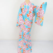 Load image into Gallery viewer, Summer kimono Komon Washable kimono Bannactic pattern light blue bee collar single clothes F size polyester 100 % Casual summer height 163cm
