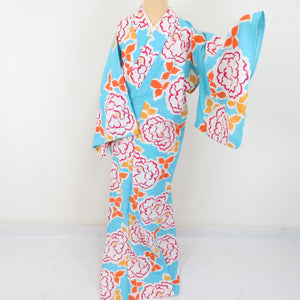 Summer kimono Komon Washable kimono Bannactic pattern light blue bee collar single clothes F size polyester 100 % Casual summer height 163cm