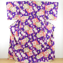 Load image into Gallery viewer, Summer kimono Komon Washable kimono Single garment to the flower pattern purple bee collar F size polyester 100 % Casual Numbers