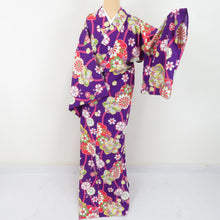 Load image into Gallery viewer, Summer kimono Komon Washable kimono Single garment to the flower pattern purple bee collar F size polyester 100 % Casual Numbers