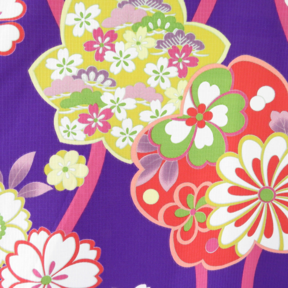 夏着物 小紋 洗える着物 単衣 立涌に花文様 紫色 バチ衿 Fサイズ ...
