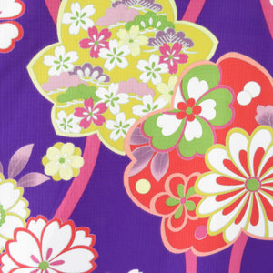 Summer kimono Komon Washable kimono Single garment to the flower pattern purple bee collar F size polyester 100 % Casual Numbers