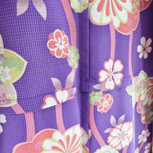 Load image into Gallery viewer, Summer kimono Komon Washable kimono Single garment to the flower pattern purple bee collar F size polyester 100 % Casual Numbers