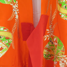 Load image into Gallery viewer, Children&#39;s kimono kids girls for children four lined orange x yellow -green wisteria to Kasunari standing areas pure silk shijin 105cm