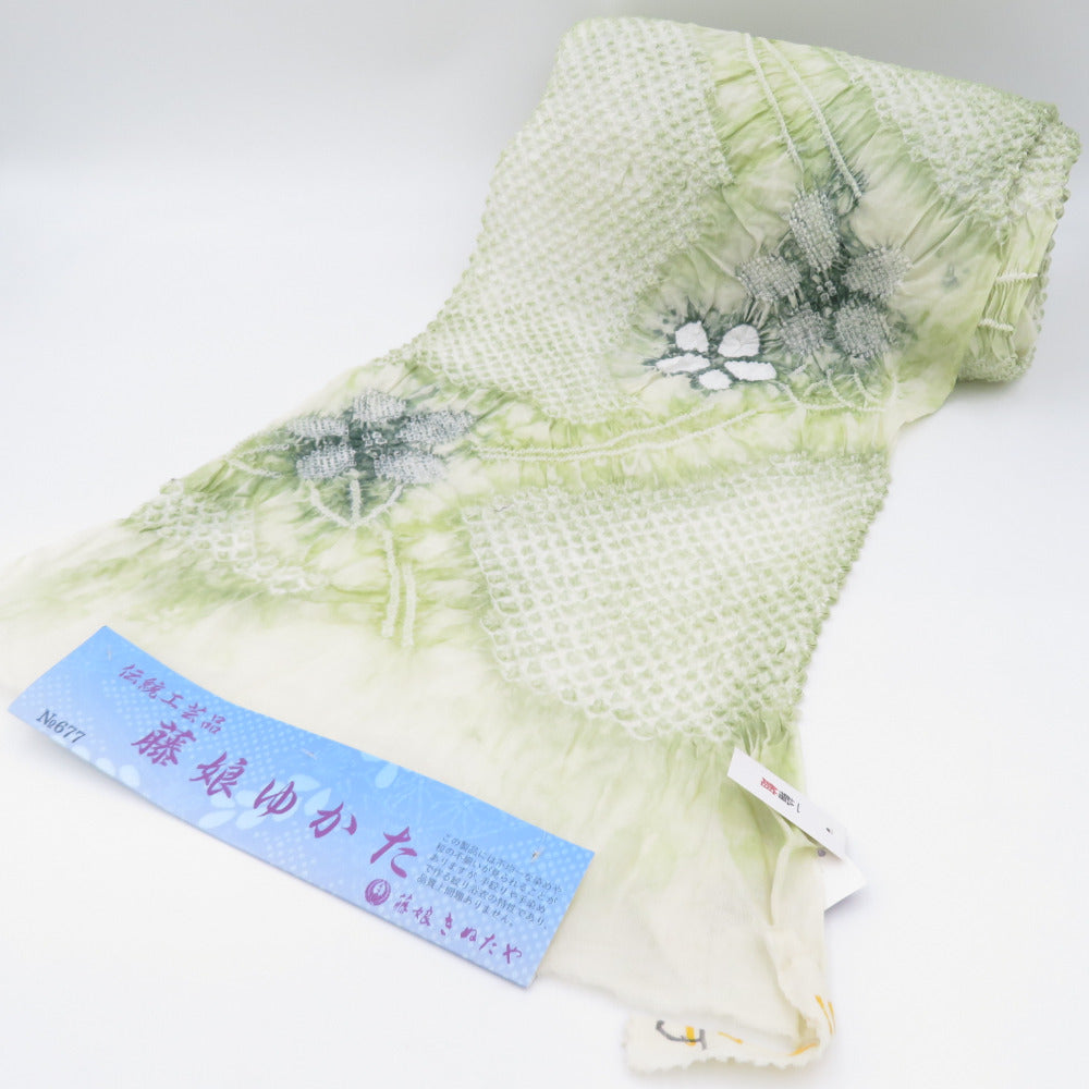 反物 浴衣用 浴衣丸巻 絞り 伝統工芸品 藤娘きぬたや 緑色ｘ白色 花柄
