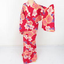 Load image into Gallery viewer, Summer kimono Komon Washable kimono Kimono Kiku chrysanthemum to red bee collar F size polyester 100 % casual summer