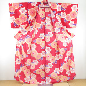 Summer kimono Komon Washable kimono Kimono Kiku chrysanthemum to red bee collar F size polyester 100 % casual summer