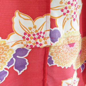 Summer kimono Komon Washable kimono Kimono Kiku chrysanthemum to red bee collar F size polyester 100 % casual summer