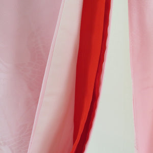子供着物 襦袢単品 女の子用 一つ身 ピンク色 振赤 鶴地文 紐付き 女児 七五三 祝着 子供きもの用じゅばん 身丈96cm 美品