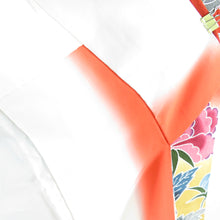 Load image into Gallery viewer, Kimono Red -type landscape pattern Pushitu plum birds in Shochiku Umebori, pure silk lined lined collar vermilion x black blurry adult ceremony graduation ceremony formal tailoring kimono height 158cm