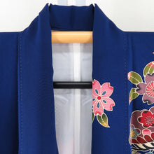 Load image into Gallery viewer, Kimono -shaped flowers in red -shaped flowers pure silk pure silk lined lined collar dark blue x vermilion adult ceremony graduation ceremony formal tailoring kimono 160cm beautiful goods
