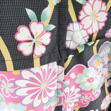Load image into Gallery viewer, Summer kimono Komon Washable kimono Single clothing Tachiku cherry blossom style black bee collar F size polyester 100 % casual summer