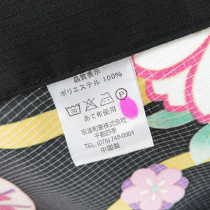 Summer kimono Komon Washable kimono Single clothing Tachiku cherry blossom style black bee collar F size polyester 100 % casual summer