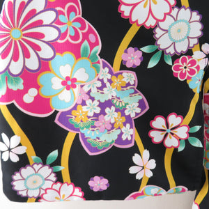 Summer kimono Komon Washable kimono Single clothing Tachiku cherry blossom style black bee collar F size polyester 100 % casual summer