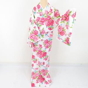 Summer kimono small crest Washable kimono single dressing flower sentence white bee collar F size polyester 100 % casual summer sore 166cm