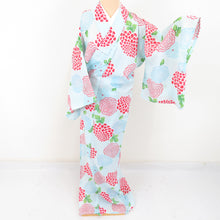 Load image into Gallery viewer, Summer kimono Komon Washable Kimono Kimono Kiku sentence: Light blue bee collar F size polyester 100 % Casual Summer Numbers 158cm