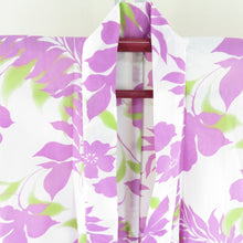 Load image into Gallery viewer, Summer kimono Komon Washable kimono Kimono flower text Purple purple bachi collar F size polyester 100 % Casual Numbers Power 164cm