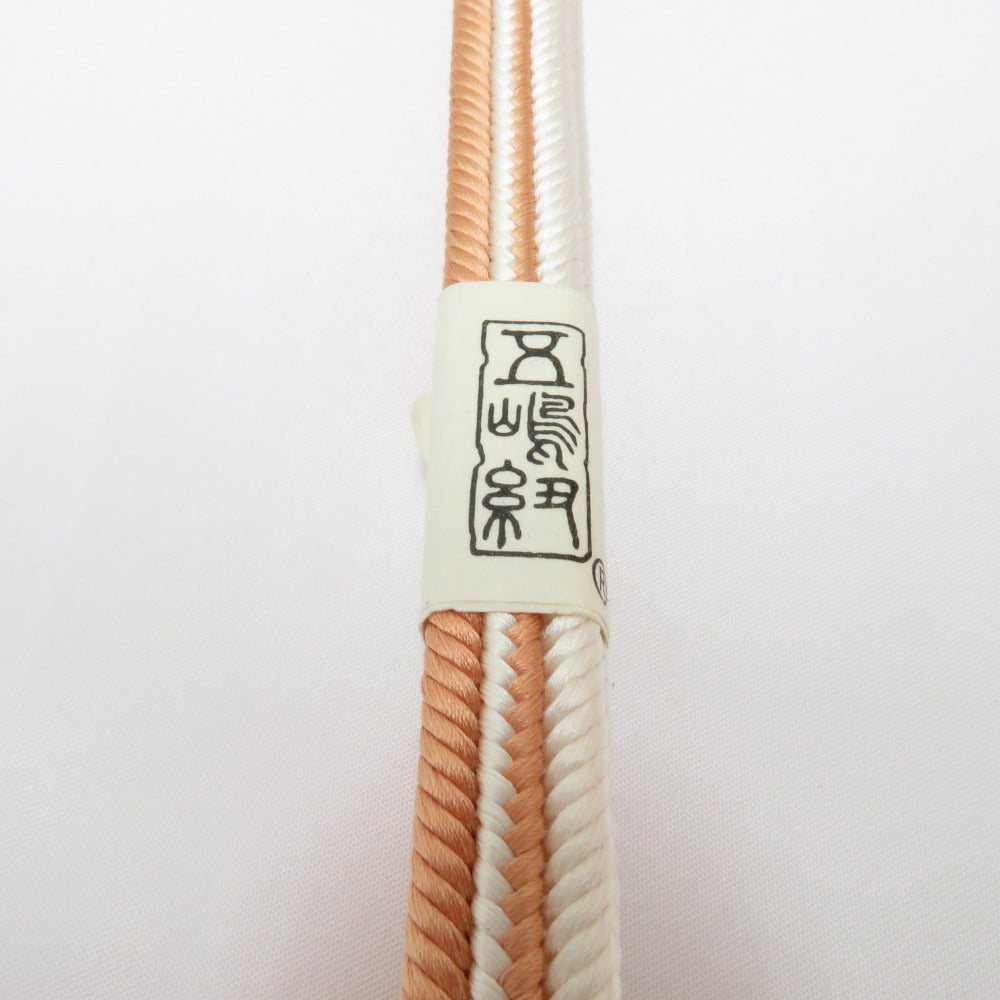 帯締め 五嶋紐 無形文化財 江戸組 珊瑚色×白色 日本製 正絹 帯〆 絹100