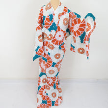 Load image into Gallery viewer, Summer kimono Kimon Kimono Washing Kimono Windkan Single Kiku -pattern Green / Orange Bachi collar 100 % Casual Summer Summer Power 165cm