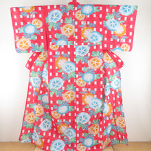 Load image into Gallery viewer, Summer kimono Komon Washable kimono Mai Shiraishi Mai Shiraishi Mai Mai SHIRAISHI NOGIZAKA46 Morning face pattern Red x Blue Bee collar 100 % Casual Summer Numbers 161cm Beautiful goods