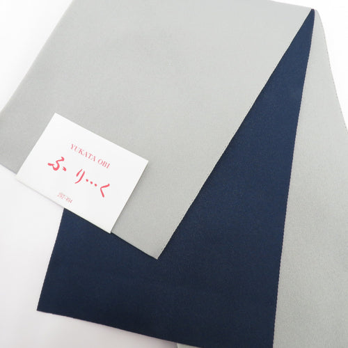 Half -width zone polyester 100% Light gray x Navy Reversible Bicolor Solid Classic Half -width Belt Japan made in Japan 350cm
