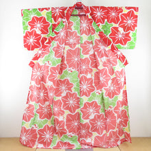 Load image into Gallery viewer, Summer kimono small crest Washable kimono single garment flower and cat pattern green x red bee collar polyester 100 % Casual summer height 170cm