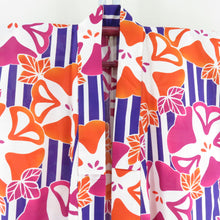 Load image into Gallery viewer, Summer kimono small crest Washable kimono -style kimono striped morning glory pattern beige x purple x purple bee collar polyester 100 % casual summer height 163cm beautiful goods