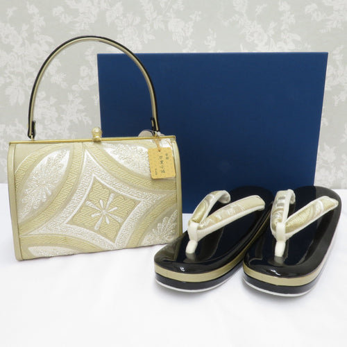 Sandals / bag sets for kimono sandals bag set LL size 25.0cm black x seven treasure zone enamel monotone formal adult ceremony graduation ceremony in Japan