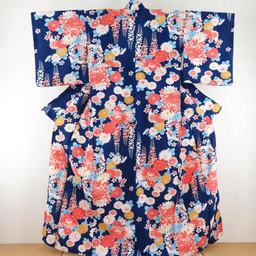 Kimon Washable Kimono Washing Flower Bird Popular Blue Single Cover M size polyester 100 % Casual Height 162cm