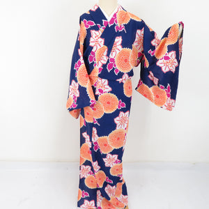 Summer kimono small crest Washable kimono kimono chrysanthemum and lily pattern 紺 文 文 文 文 文 様 サイ サイ サイ サイ サイ サイ サイ サイ サイ サイ サイ サイ サイ サイ