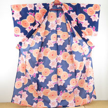 Load image into Gallery viewer, Summer kimono small crest Washable kimono kimono chrysanthemum and lily pattern 紺 文 文 文 文 文 様 サイ サイ サイ サイ サイ サイ サイ サイ サイ サイ サイ サイ サイ サイ