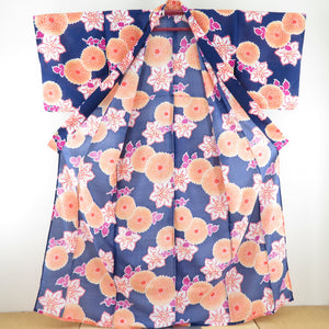 Summer kimono small crest Washable kimono kimono chrysanthemum and lily pattern 紺 文 文 文 文 文 様 サイ サイ サイ サイ サイ サイ サイ サイ サイ サイ サイ サイ サイ サイ