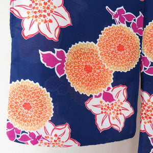 Summer kimono small crest Washable kimono kimono chrysanthemum and lily pattern 紺 文 文 文 文 文 様 サイ サイ サイ サイ サイ サイ サイ サイ サイ サイ サイ サイ サイ サイ