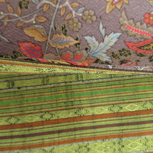 Half -width belt reverb half width pure silk width: about 15.5cm × Length: about 380cm pongee × Komon yellow -green × gray striped x