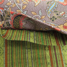Load image into Gallery viewer, Half -width belt reverb half width pure silk width: about 15.5cm × Length: about 380cm pongee × Komon yellow -green × gray striped x