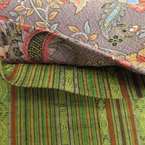 Half -width belt reverb half width pure silk width: about 15.5cm × Length: about 380cm pongee × Komon yellow -green × gray striped x