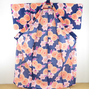 Summer kimono small crest Washable kimono -like kimono -like kimono -style dark blue bee collar F size polyester 100 % Casual summer sized size 163cm