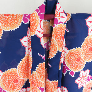 Summer kimono small crest Washable kimono -like kimono -like kimono -style dark blue bee collar F size polyester 100 % Casual summer sized size 163cm